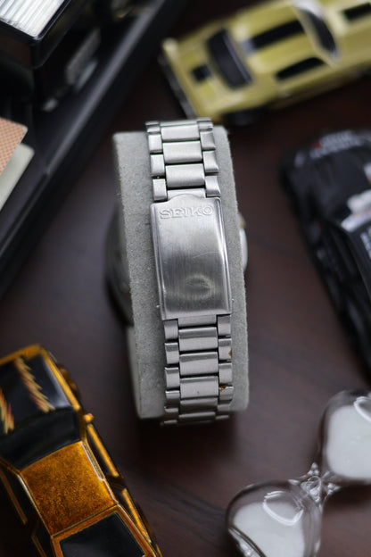 (Super Rare) Seiko 5 SNXG53 Black Guilloche Dial with Glass Back - Automatic Vintage Watch (Pre Owned) - SE497