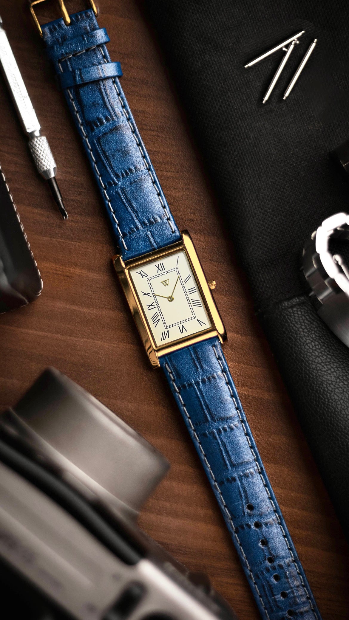 The S23 - WHITE (Golden Case) - Slim Tank Style Watch - by Watchtopia