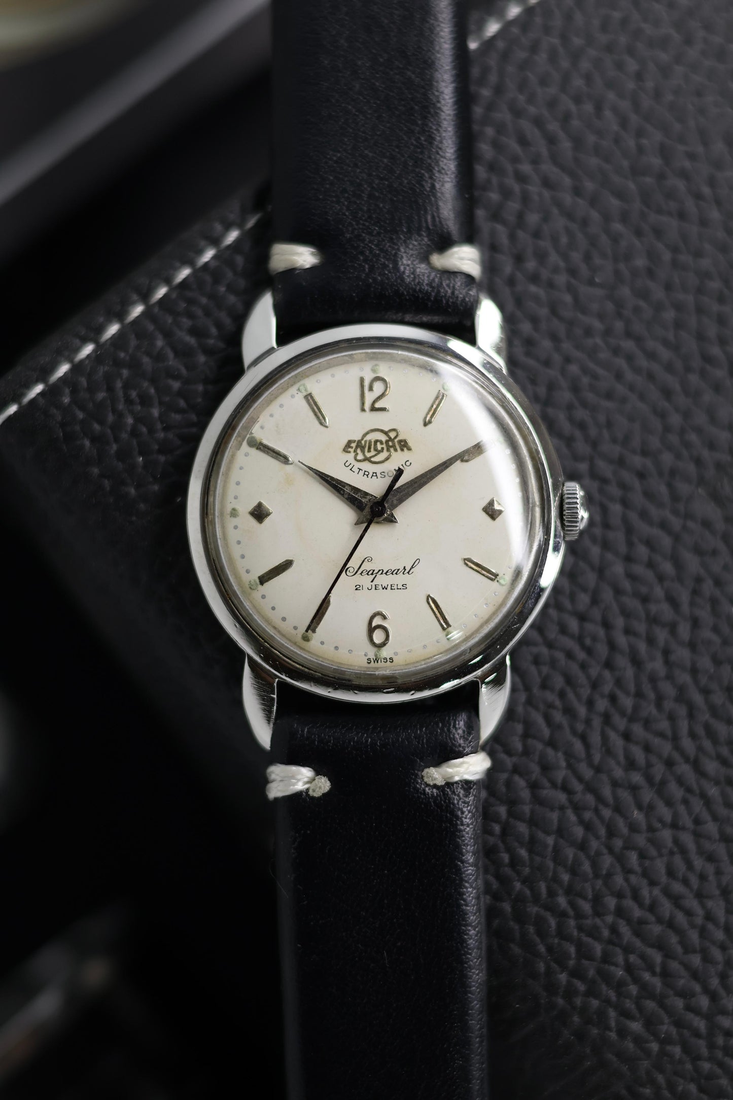 (Extremely Rare) Enicar Ultrasonic Seapearl Antimagnetic Hand Winding White Patina Dial - Swiss Vintage Watch (Pre Owned) - SE567