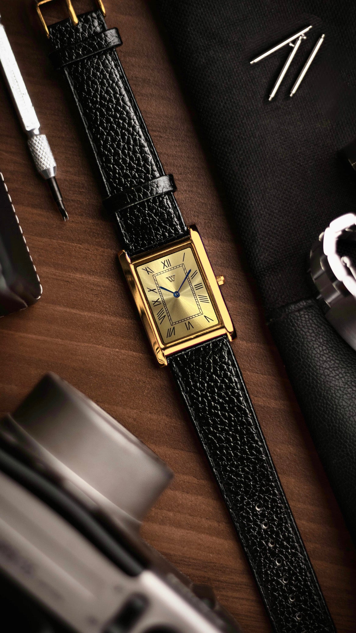 The S23 - GOLD Dial (Golden Case) - Slim Tank Style Watch - by Watchtopia