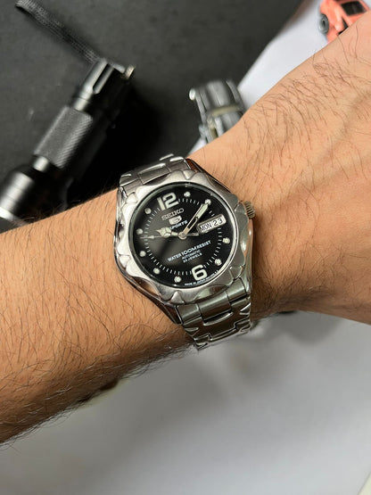 Seiko 5 Sports Black Diver with Mercedes Hands and Glass Back (Pre Owned) - #W13