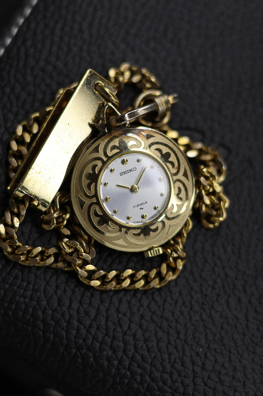 (JDM - ULTRA Rare) 1967 Seiko Mechanical 17 Gold Plated Pendant Pocket Watch - Hand-Wound Mechanical Vintage Watch (Pre Owned) - SE987
