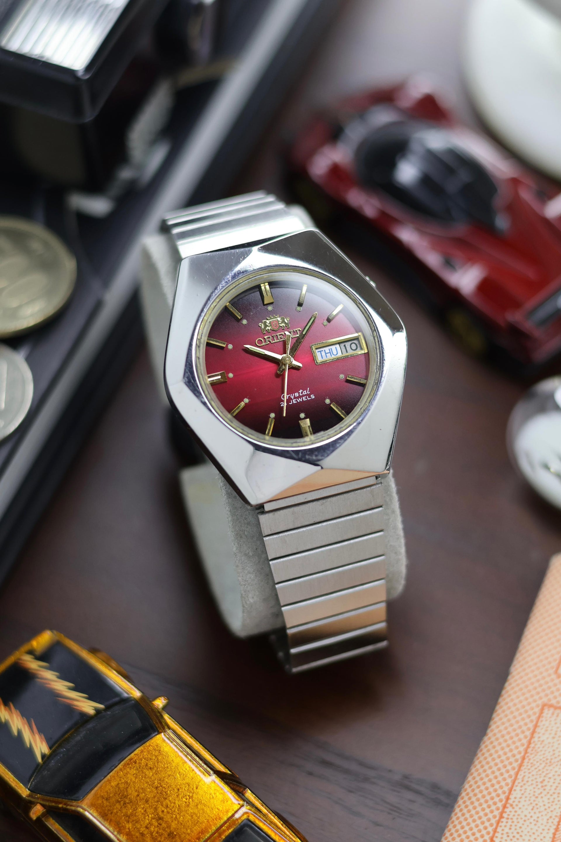 (Super Rare) Orient Tri-Star Crystal Red Dial with Hexagonal Case  Automatic Vintage Watch (Pre Owned) A497