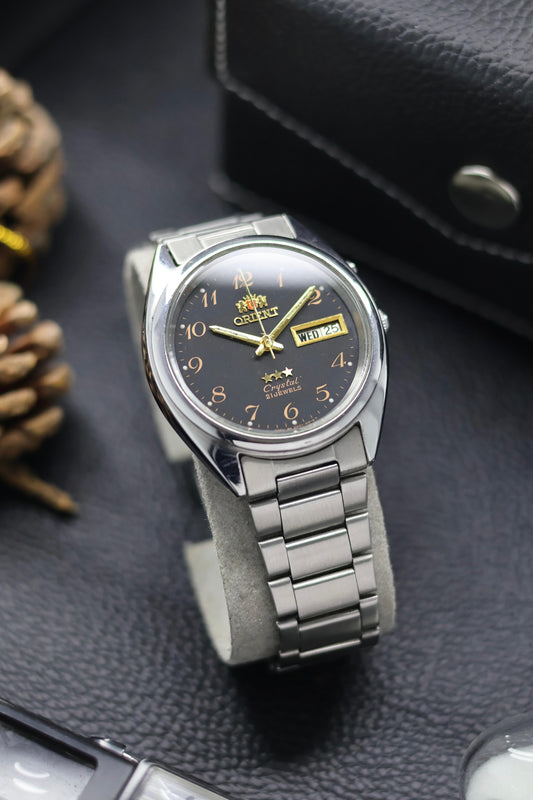 (Super Rare) Orient Tri-Star Crystal Black Dial with Breguet-Style Numerals - Automatic Vintage Watch (Pre Owned) - SE900