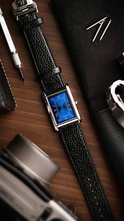 The S23 - BLUE Dial - Slim Tank Style Watch - by Watchtopia