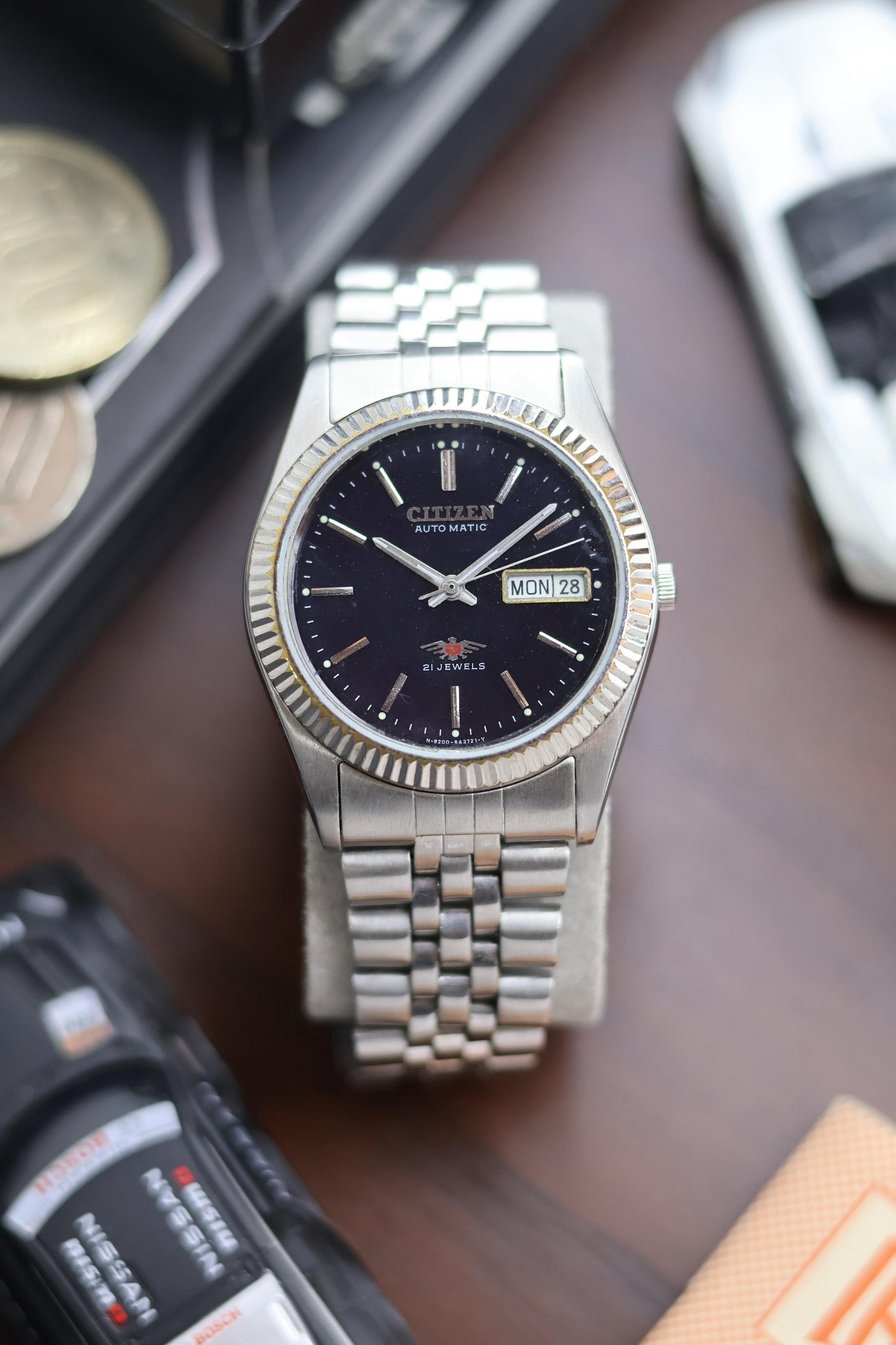 (Super Rare) Citizen Eagle 7 “Datejust” Black Mirror Dial with Fluted Bezel & Jubilee Bracelet - Automatic Vintage Watch (Pre Owned) - SE511