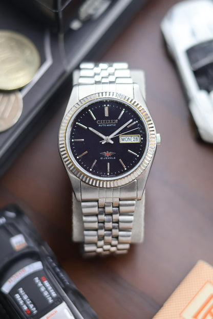 (Super Rare) Citizen Eagle 7 “Datejust” Black Mirror Dial with Fluted Bezel & Jubilee Bracelet - Automatic Vintage Watch (Pre Owned) - SE511