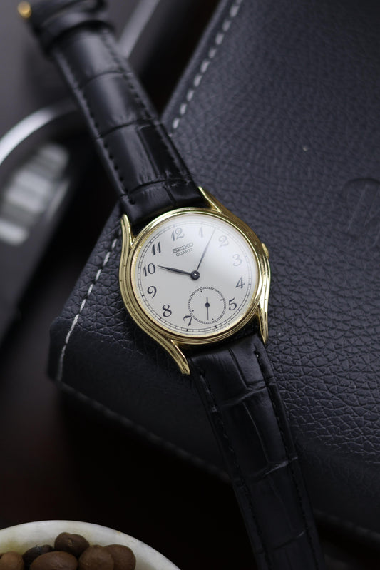 (JDM - Extremely Rare) 1981 Seiko Enamel Dial with Small Seconds and Gold Plated Case - Quartz Vintage Watch (Pre Owned) - A242