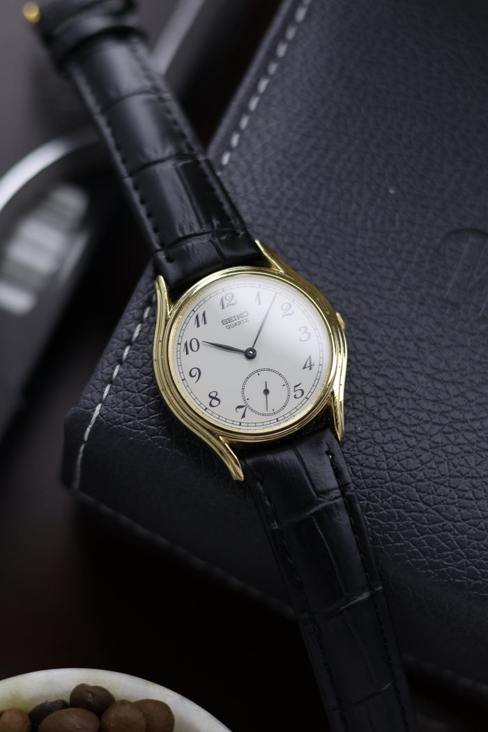(JDM - Extremely Rare) 1981 Seiko Enamel Dial with Small Seconds and Gold Plated Case - Quartz Vintage Watch (Pre Owned) - A242