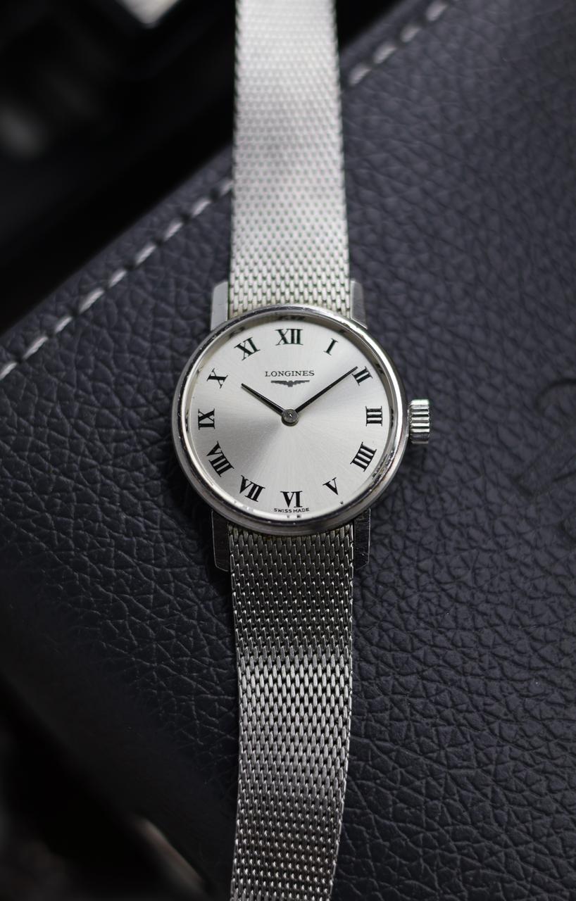 (Extremely Rare) LONGINES Ladies 17J Mechanical Hand-Winding Silver Dial with Integrated Mesh Bracelet - Swiss Vintage Watch (Pre Owned) - SE526