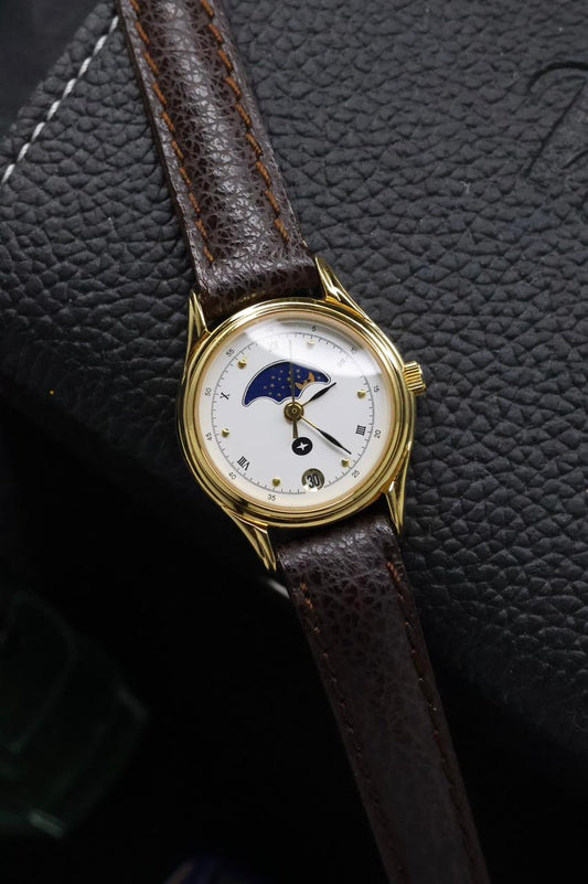 (JDM - Extremely Rare) Citibank Ladies Moonphase White Dial with 18K Gold Plated Case - Quartz Vintage Watch (Pre Owned) - SE627