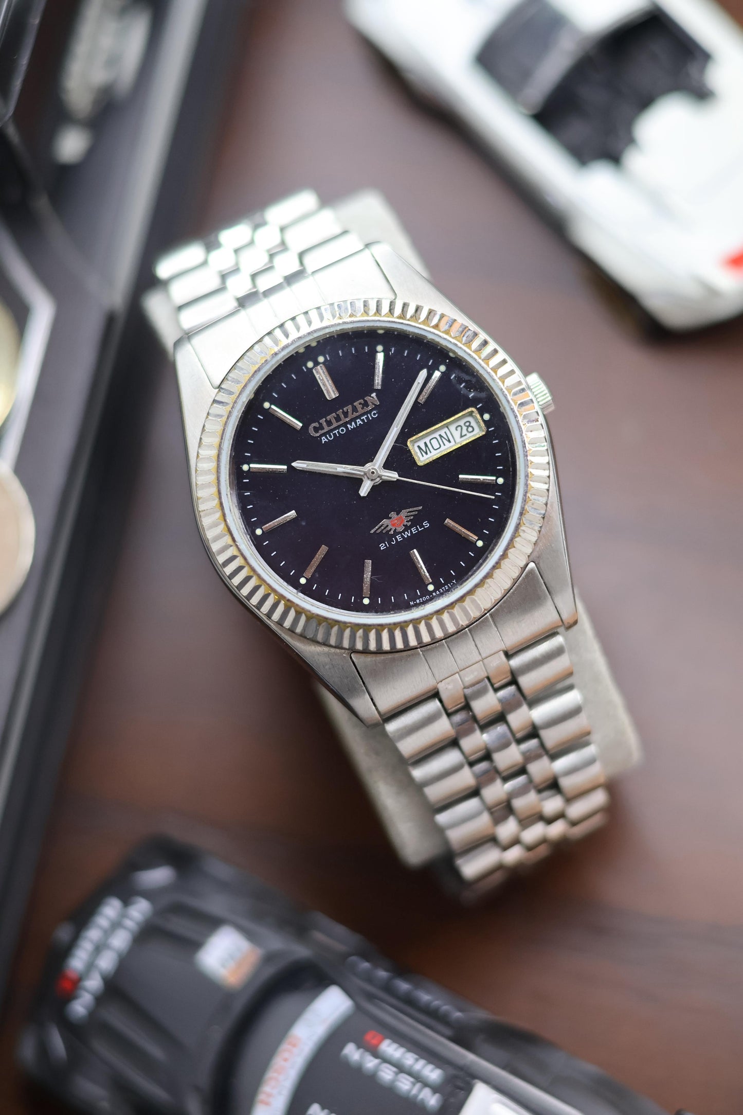 (Super Rare) Citizen Eagle 7 “Datejust” Black Mirror Dial with Fluted Bezel & Jubilee Bracelet - Automatic Vintage Watch (Pre Owned) - SE511