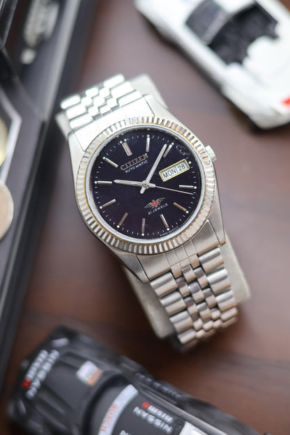 (Super Rare) Citizen Eagle 7 “Datejust” Black Mirror Dial with Fluted Bezel & Jubilee Bracelet - Automatic Vintage Watch (Pre Owned) - SE511