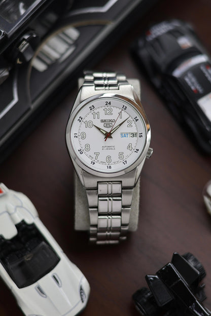 Seiko 5 Railway Time White Dial with Glass Back - Automatic Vintage Watch (Pre Owned) - SE469