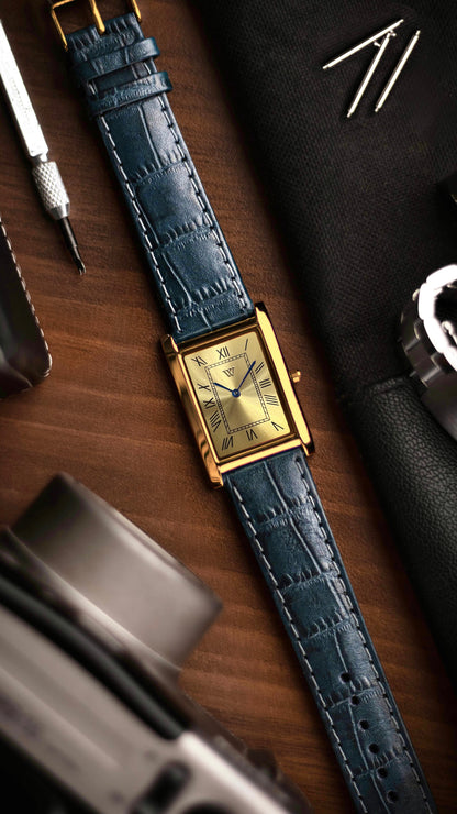 The S23 - GOLD Dial (Golden Case) - Slim Tank Style Watch - by Watchtopia