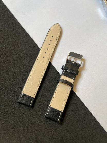 Red-Stitch Black Croc Leather Strap (18mm)