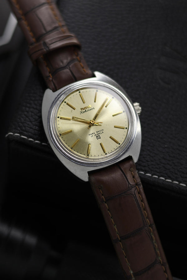 (Super Rare) Vintage HMT Kohinoor Champagne Sunray Dial - in Original Condition - Mechanical Hand Winding Watch (Pre Owned) - SE576