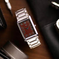 The S23 - WINE / MAROON GUILLOCHE DIAL - Slim Tank Style Watch - by Watchtopia