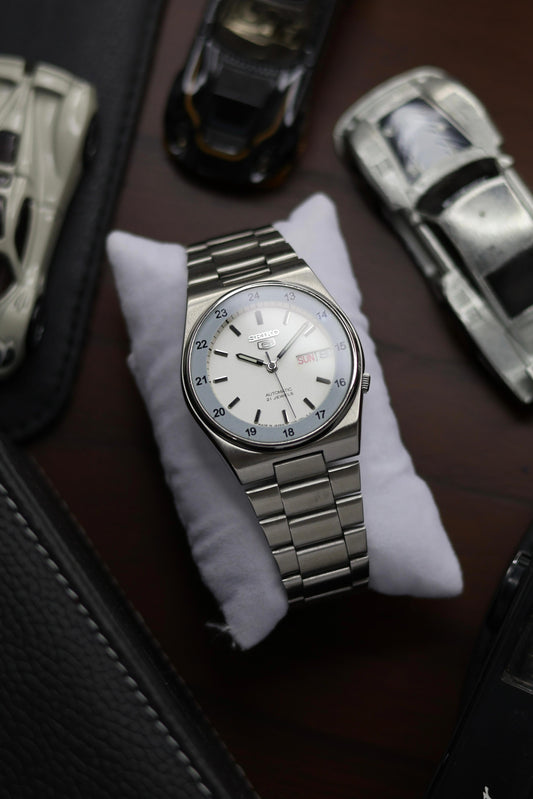 Seiko 5 Railway Time White Dial with Glass Back (Pre Owned)