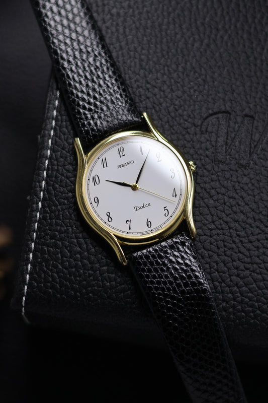 (JDM - Extremely Rare) 1990 Seiko Dolce White Dial with Solid Gold Plated Case - Quartz Vintage Watch (Pre Owned) - SE523