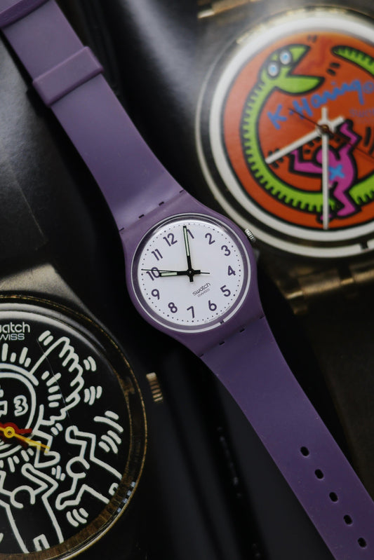 Swatch White Dial with Lumed Hands & Purple Body (Pre Owned)