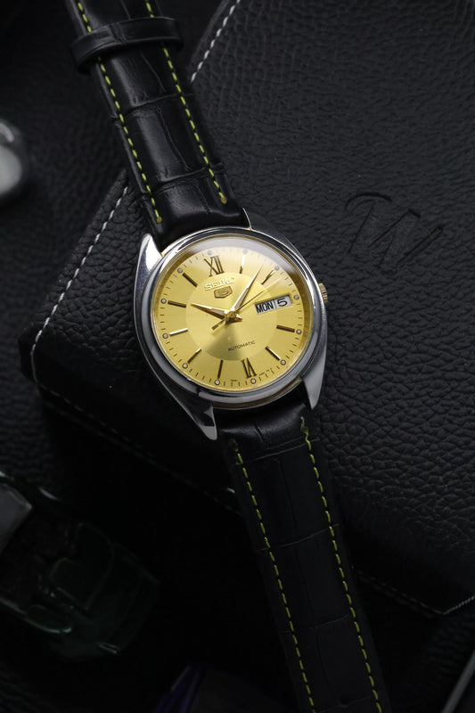 (Super Rare) Seiko 5 Gold Sunray Dial with Glass Back - Automatic Vintage Watch (Pre Owned) - SE584