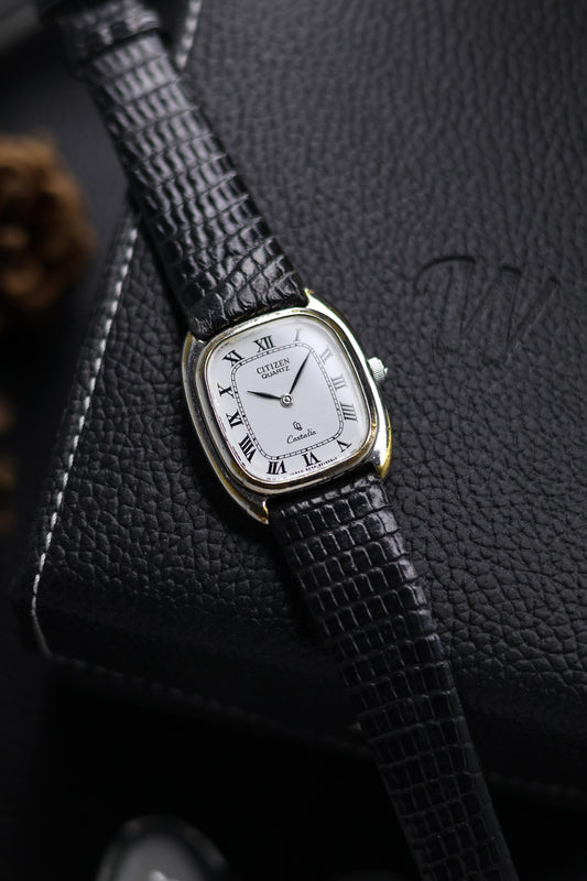 (JDM - Extremely Rare) Citizen Castalia White Enamel Dial with White Gold Plated Case - Quartz Vintage Watch (Pre Owned) - SE513