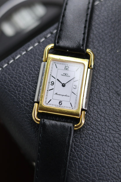 (Extremely Rare) TECHNOS SWISS Tank with Gold Plated Case - Swiss Vintage Watch (Pre Owned) - A231