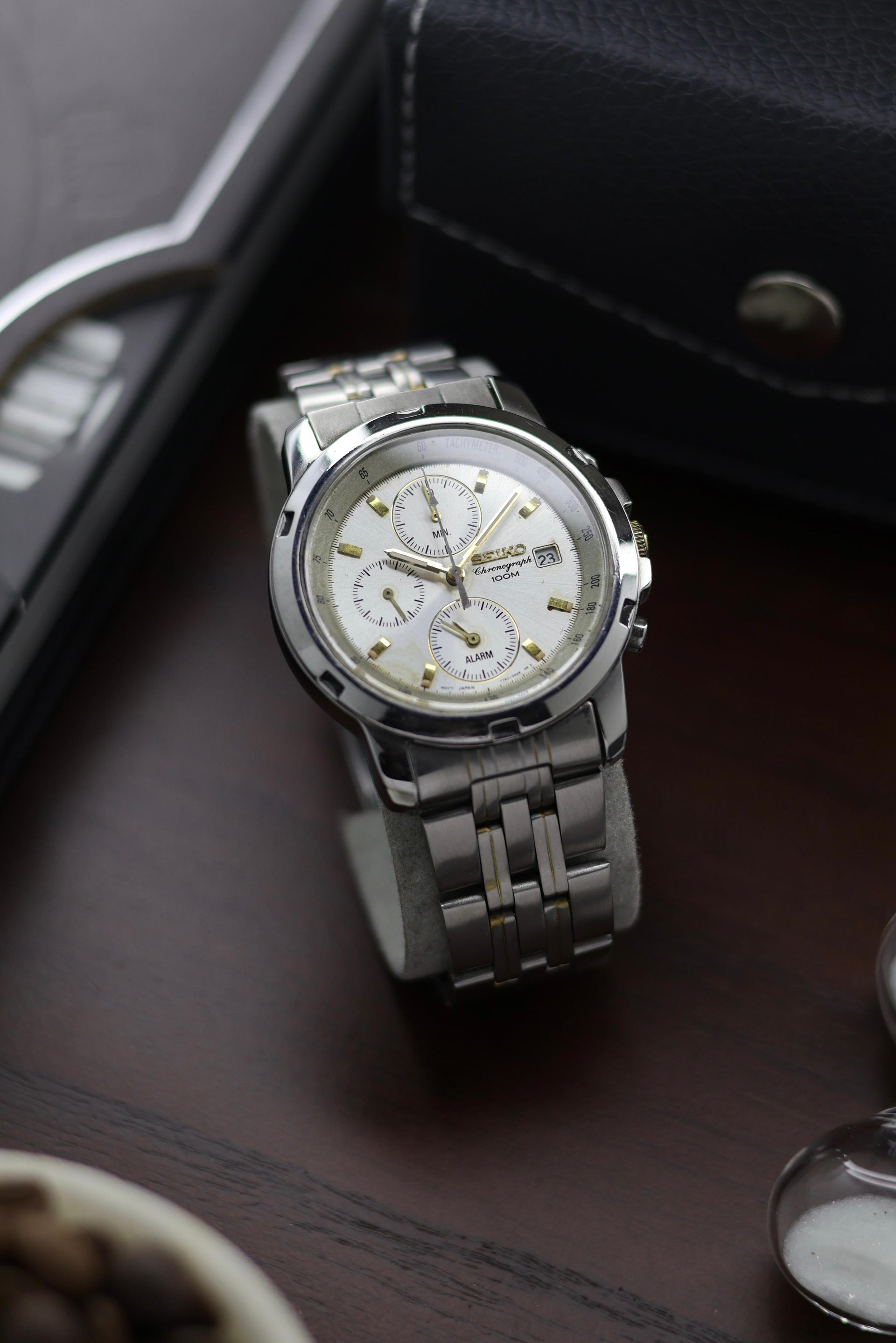 (Super Rare) Seiko Chronograph 100M Silver Dial with Alarm (Pre Owned)  A398