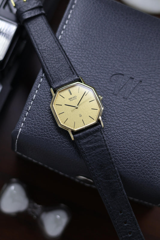 (JDM - Extremely Rare) 1982 Seiko Chariot Linen Dial with Gold Plated Octagonal Case - Quartz Vintage Watch (Pre Owned) - SE489