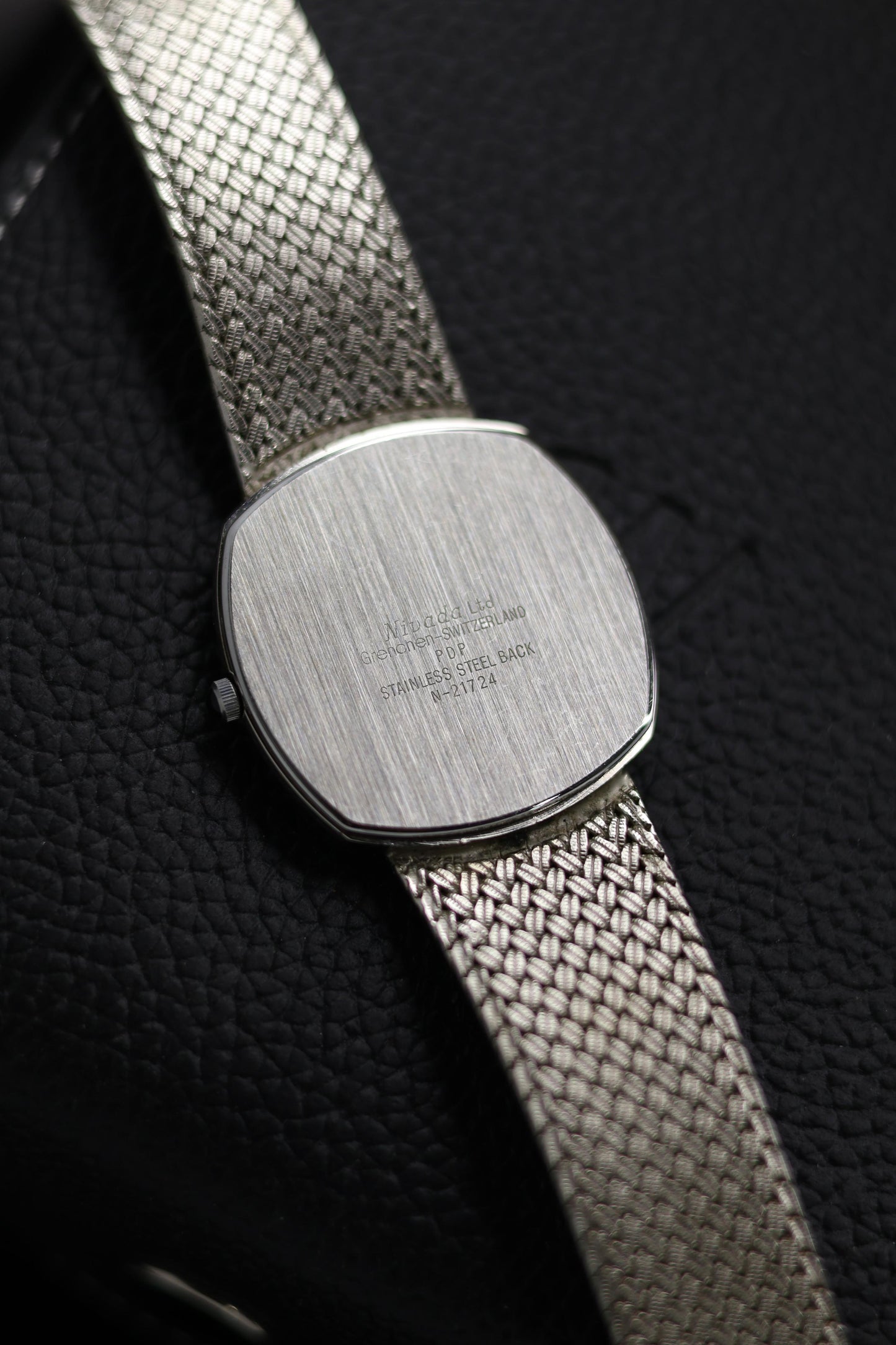 (Extremely Rare) Nivada Grenchen TV Dial with PALLADIUM Plated Case & Integrated Woven Milanese Bracelet - Swiss Vintage Watch (Pre Owned) - SE642