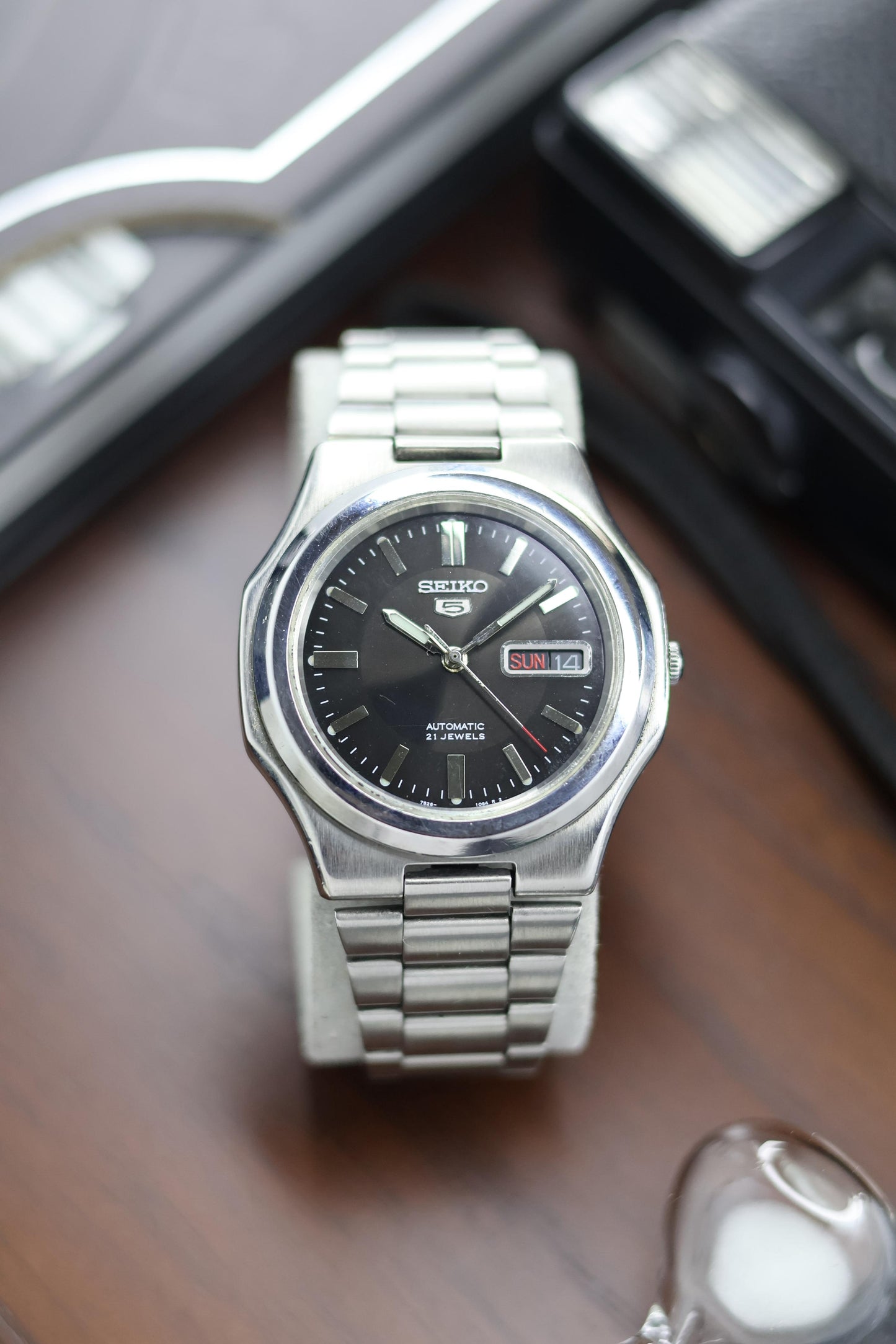 (Super Rare) Seiko 5 ‘Seikonaut’ Black Dial with Glass Back- Automatic Vintage Watch (Pre Owned) - A226