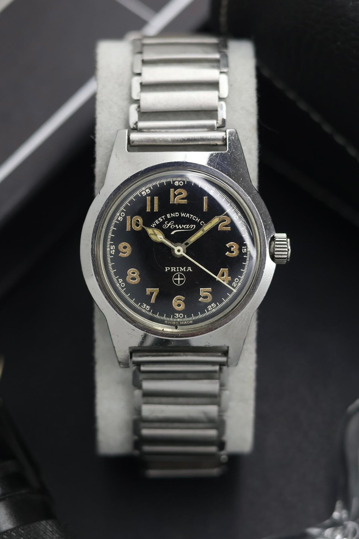(Super Rare) West End Watch Co. SOWAR Black Dial with Bonklip Bracelet - Hand Wound Swiss Vintage Watch (Pre Owned) - SE795