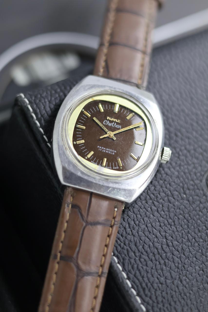 (Super Rare) Vintage HMT Chethan Coffee Brown TV Dial - in Original Condition - Mechanical Hand Winding Watch (Pre Owned) - SE644