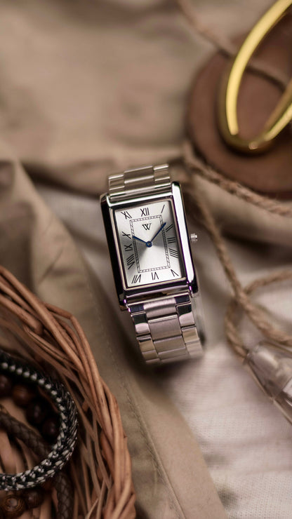 The S23 - SILVER Dial - Slim Tank Style Watch - by Watchtopia