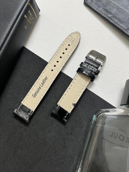 Glossy Black Leather Strap (18mm)