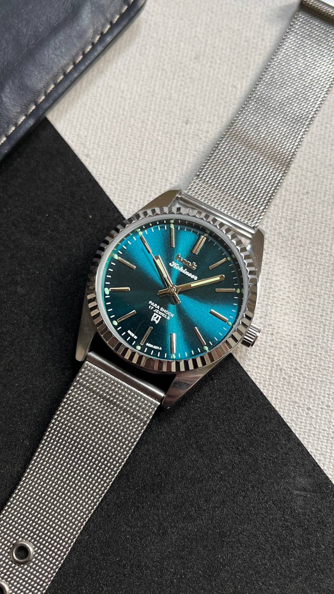 Fluted HMT Kohinoor - TEAL BLUE SUNBURST