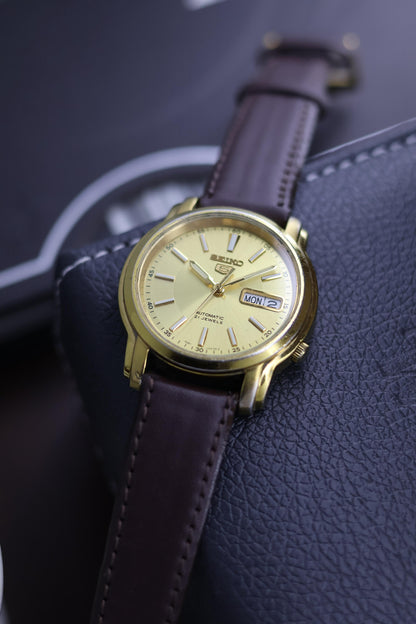 Seiko 5 Gold Dial with Glass Back - Automatic Vintage Watch (Pre Owned) - A254