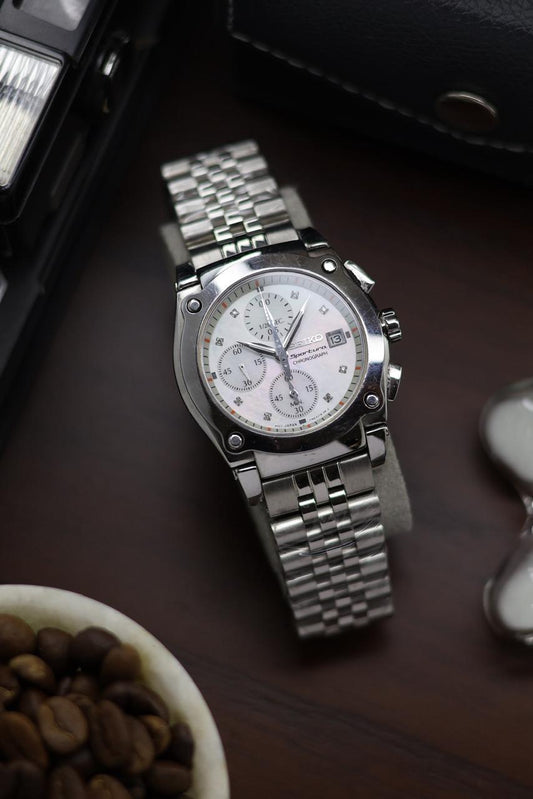 (Extremely Rare) LIMITED EDITION Seiko SPORTURA Chronograph Mother of Pearl Dial - Japanese Vintage Watch (Pre Owned) - A505