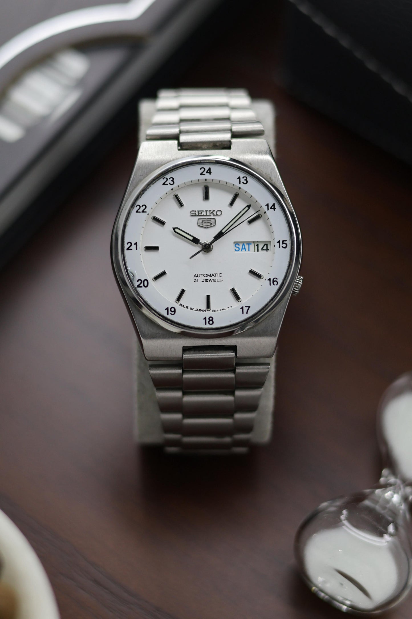 Seiko 5 Railway Time White Dial with Glass Back - Automatic Vintage Watch (Pre Owned) - A365