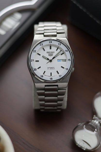 Seiko 5 Railway Time White Dial with Glass Back - Automatic Vintage Watch (Pre Owned) - A365