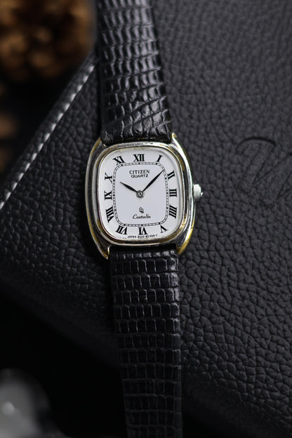 (JDM - Extremely Rare) Citizen Castalia White Enamel Dial with White Gold Plated Case - Quartz Vintage Watch (Pre Owned) - SE513