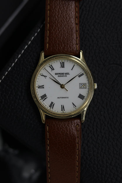 (Super Rare) Raymond Weil Geneve Swiss Automatic White Dial with Gold Plated Case - Automatic Swiss Vintage Watch (Pre Owned) - SE742