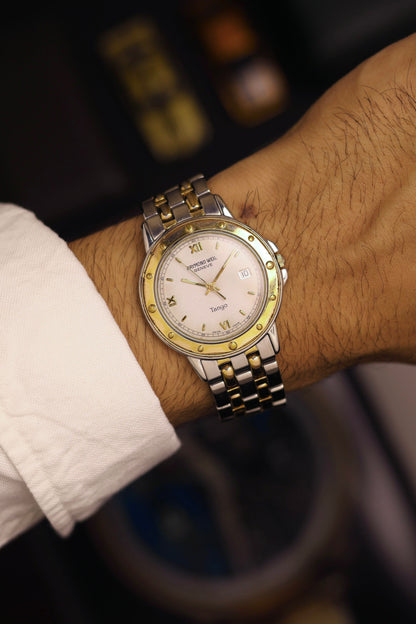 (Super Rare) Raymond Weil Geneve TANGO Quartz Two-Tone White Dial with Gold Plated Bezel - Automatic Swiss Vintage Watch (Pre Owned) - SE709