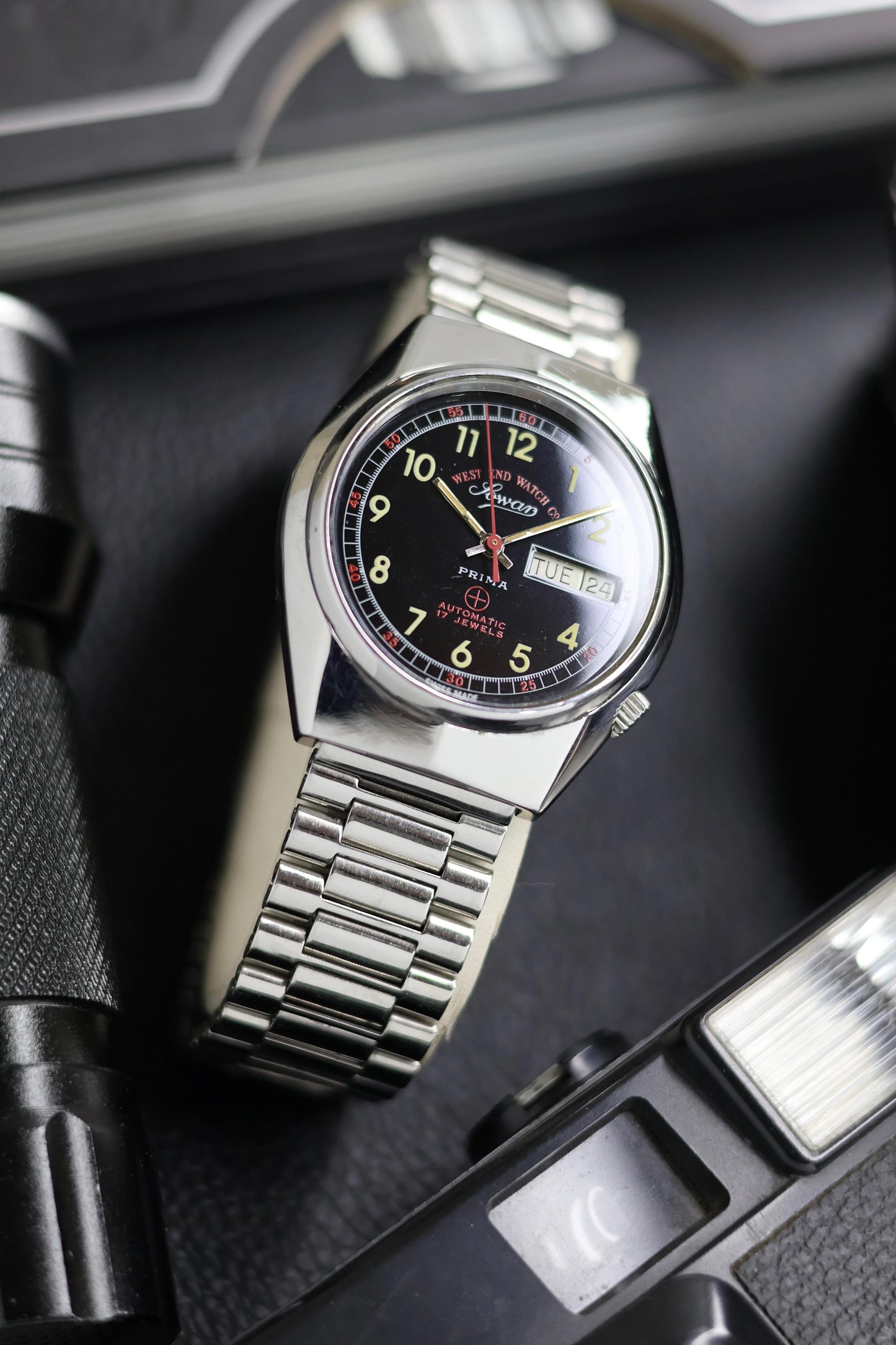 (Super Rare) West End Watch Co. SOWAR PRIMA Black Dial - Automatic Swiss Vintage Watch (Pre Owned) - SE494