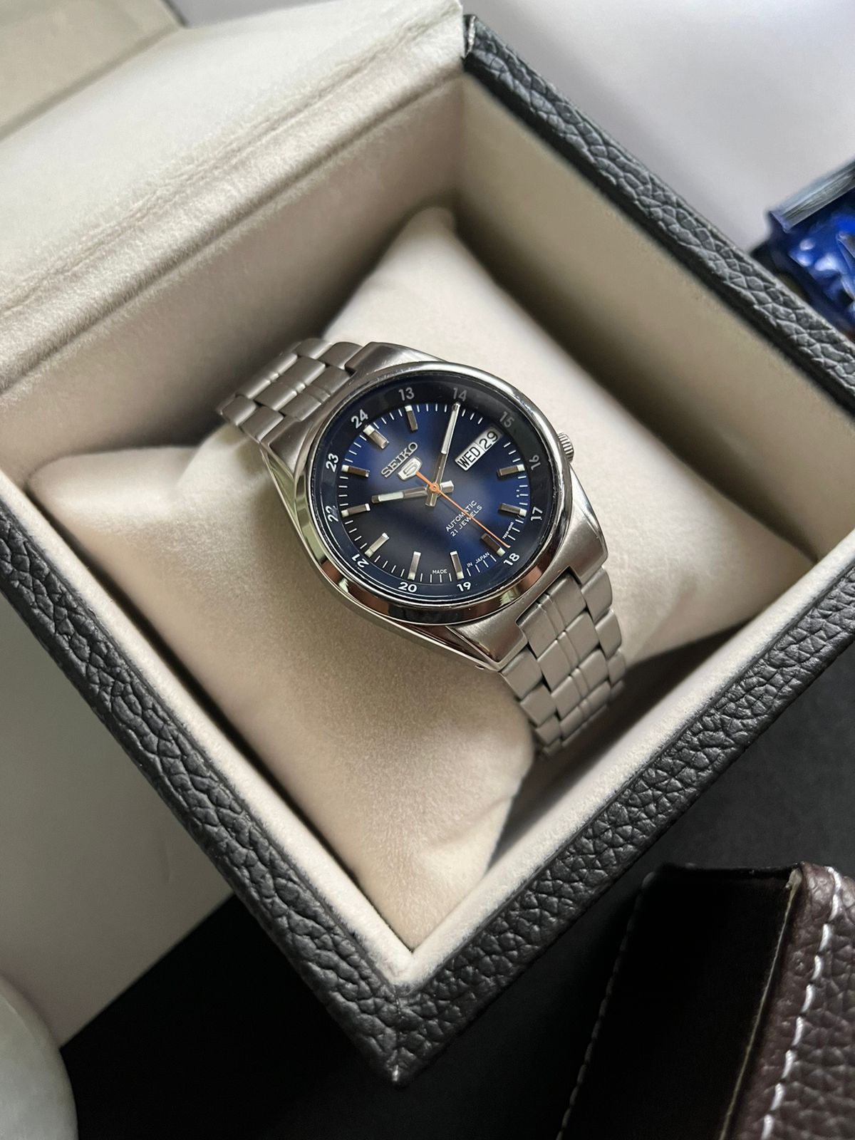 Seiko 5 - Blue Railway Time with Glass Back (Pre Owned)