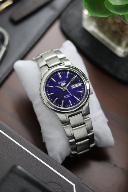 Seiko 5 Blue Sunburst Dial with Glass Back - Automatic Watch (Pre Owned)