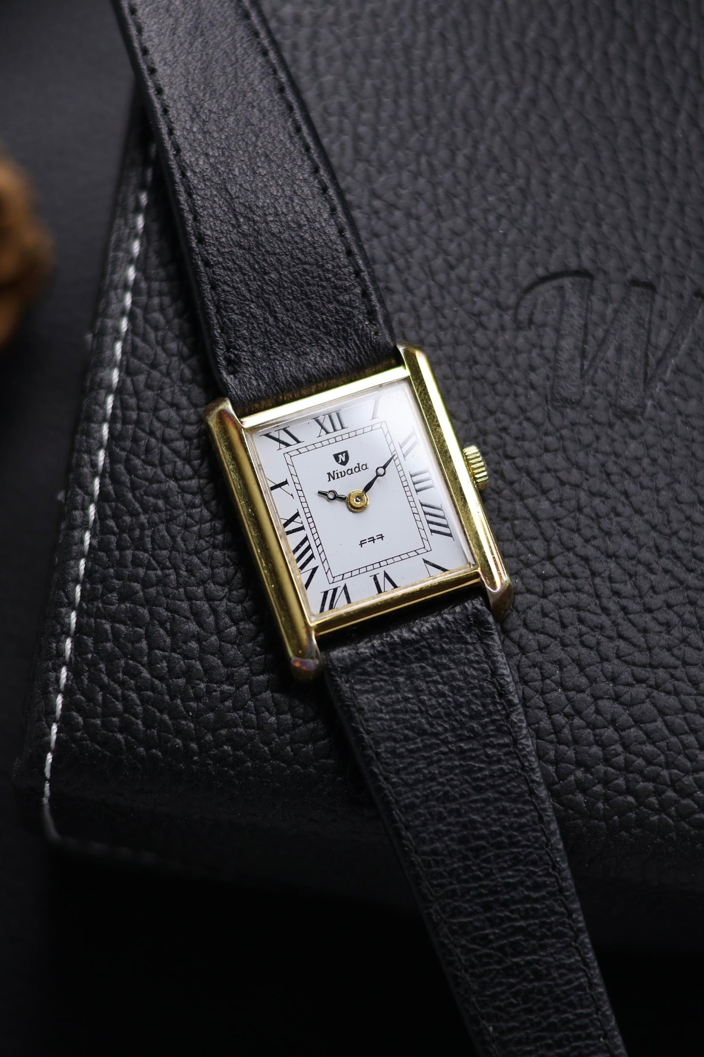 (Extremely Rare) Nivada Grenchen Mechanical Tank White Dial with Gold Plated Case - Hand-Wound Mechanical Swiss Vintage Watch (Pre Owned) - SE452