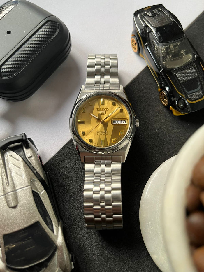 Seiko 5 Gold Patterned Dial with Glass Back(Pre Owned) - #W03