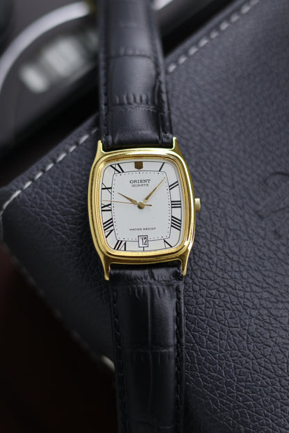 (JDM - Extremely Rare) NOS Orient Tank Quartz White Dial with Gold Plated Case - Vintage Watch (Pre Owned) - A175